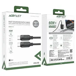 Кабель ACEFAST C16-03, Type-C to Type-C, 60W, 1.2m, TPE, TPU connectors, Чорний - мініатюра 2