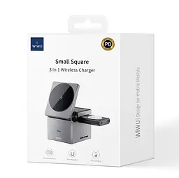 Бездротовий зарядний пристрій WiWU Wi-W030 Small Aquare 3 in 1 Wireless Charger Wi-W030 Сірий - мініатюра 2
