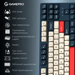Клавіатура GamePro Asgard Ragnar Keychron Super Red Switch Wireless/Bluetooth/USB Blue бездротова (MK285BL) - мініатюра 6