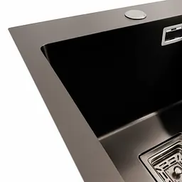 Кухонна мийка Platinum PVD чорна Handmade HSBB (квадратний сифон, 3.0,/1.0) 40x50, Чорний - мініатюра 6