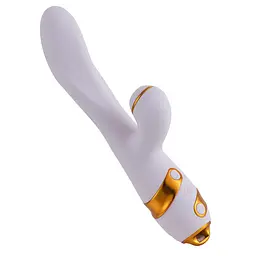 Вібратор-кролик з пульсацією та флогером LOCKINK SEVANDA Whip Vibrating Massage Wand, біло-золотий - мініатюра 2