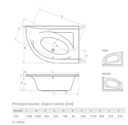 Ванна акрилова Radaway Mistra 150x100 права + ніжки WA1-07-150x100P - мініатюра 2