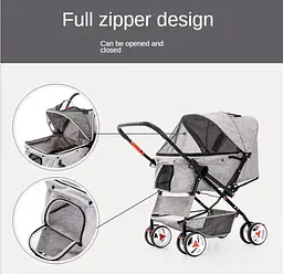Складний візочок для домашніх тварин Pet Stroller with Storage Basket Blue - мініатюра 6