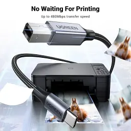 Кабель Type B 2.0 to USB-C UGREEN US370 Printer Cable 2m Black (80807) - мініатюра 5