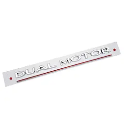 Емблема напис Dual Motor для Tesla Хром + Хромово-Червона лінія пластик на скотчі