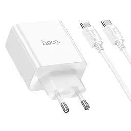 Адаптер мережевий HOCO Type-C to Type-C Cable Leader dual port(2C) charger C108A білий набір для заряджання - мініатюра 8