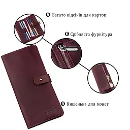 Кошелек женский из винтажной кожи SHVIGEL 16205 бордовый - миниатюра 4