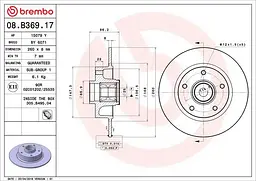 Диск тормозной задний невентилированный Renault Fluence, Megane III 08-25г Brembo ( 08.B369.17 )