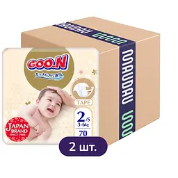 Упаковка підгузків для дітей Goo.N Premium Soft 2 S (3-6 кг) на липучках унісекс 140 шт. (70 шт. х 2 шт.)