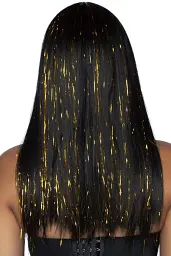 Leg Avenue-Long bang wig with tinsel Black/Gold - Чорна перука з люрексовою ниткою - мініатюра 2