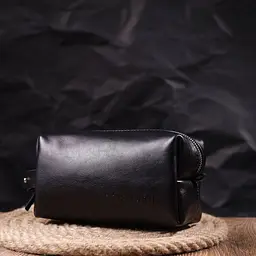 Косметичка середнього розміру з гладкої шкіри на блискавці Україна Grande Pelle 16764 чорна - мініатюра 8