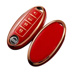 Чохол ключа Nissan червоний+золота окантовка (4 кнопки) TPU