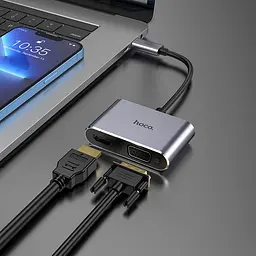 Адаптер конвертер Hoco HB29 Easy-lead Type-C to HDMI + VGA multifunction converter - мініатюра 5