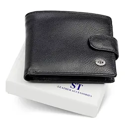 Класичне чоловіче портмоне з натуральної шкіри ST Leather ST102 чорне 9,5 см - мініатюра 3