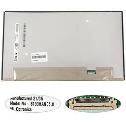 Матриця 13.3" B133HAN06.8 (1920 * 1080 30pin (eDP IPS колір 16.7M 72%) LED SLIM (без доп. панелі !!!) матова роз'єм справа