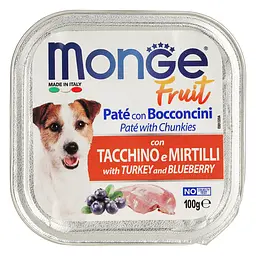 Вологий корм Monge Dog Fruit, для собак усіх порід, індичка з чорницею, 100 г - мініатюра 2