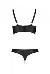 Комплект з еко-шкіри: з люверсами та ремінцями Passion Malwia Bikini, бра та трусики, XXL/XXXL, чорний - мініатюра 2