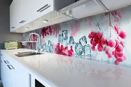 Кухонний фартух самоклеючий Зимова Калина наклейка ПВХлід червоні ягоди зима 60х300 см Happy Pocket Z180323