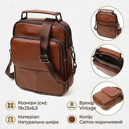 Зручний чоловічий месенджер із натуральної шкіри Vintage 21951 світло-коричневий - мініатюра 3