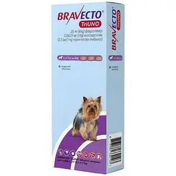 Таблетки жувальні Bravecto TriUNO 25 мг від бліх кліщів та гельмінтів для собак вагою від 1.27 до 2.5 кг 1 шт. 