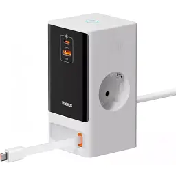 МЗП Baseus Power Combo Digital Power Strip SVs 65W 2AC + 1 USB + 1Type-C with Retractable Type-C Cable PSLR000602 White - мініатюра 2