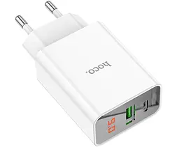 Зарядний пристрій Hoco C100A USB QC3.0 / Type-C (PD) 20W швидка зарядка з дисплеєм - White - мініатюра 3