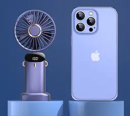 Вентилятор ручний з акумулятором та дисплеєм SAPI N15 3000 mAh Синій (з ременем на шию) - мініатюра 2