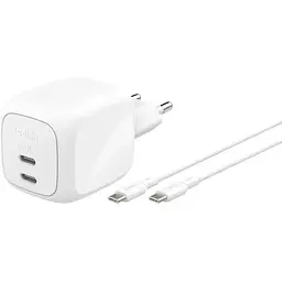 Зарядний пристрій мережевий Belkin 67Вт 2хUSB-С GAN PD PPS, кабель USB-С > USB-C, 2м, білий