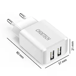 Мережевий зарядний пристрій Choetech (2USBх2A) White (C0030) - мініатюра 2