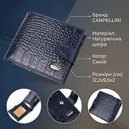 Містке горизонтальне портмоне для чоловіків з натуральної шкіри з тисненням під крокодила Canpellini 21883 синє - мініатюра 2