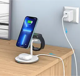 Бездротовий зарядний пристрій Choetech T585-F 3in1 Magnetic Wireless Charging White [101520] - мініатюра 5