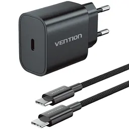Зарядний пристрій 1xUSB-C 20W + USB-C для Lightning cable М-М Чорний Vention