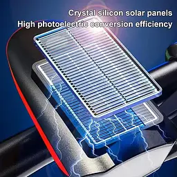 Велофара із сонячною панеллю та сигналом Bike Light 7599 Solar акумуляторний велоліхтар Li-Ion panel IPX4 USB-C - мініатюра 9