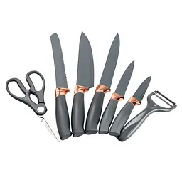 Набір кухонних ножів на підставці з точилом 7 предметів, сірий TS Kitchen HP27476 - мініатюра 6