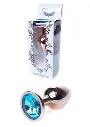 Анальна пробка - Jewellery Red Gold Plug Light Blue - мініатюра 1