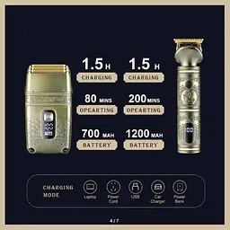 Машинка для стрижки волосся XPRO V-649 професійна акумуляторна з насадками триммер шейвер золота (41398-V-649_1102) - мініатюра 4