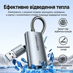 Мережевий адаптер Vention зовнішня мережева карта USB-A на Ethernet RJ45 10/100/1000 Мбіт/с без встановлення драйверів у macOS і Windows 8–11 для USB-порту док-станції Nintendo Switch з LED-індикаторами підключення з алюмінієвим тепловідвідним корпусом з вбудованим кабелем 0,15 м сірий (CEZHB) - мініатюра 7