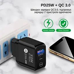 Зарядний пристрій XON PowerCharge 25W (PD25) USB Type-C (PCWC025025A1С1B 6129) Чорний - мініатюра 3