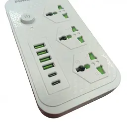 Мережевий фільтр подовжувач 2 метри на 3 розетки, 4 USB 3.4A, 2 Type-C з вимикачем та заземленням 3000 Вт 16А Power Socket J07 білий - мініатюра 4