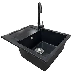 Adamant Набір кухонний Minimal, штучний камінь, прямокут., з крилом, 615х495х200мм, чаша - 1, врізна, сірий + змішувач та дозатор - мініатюра 3