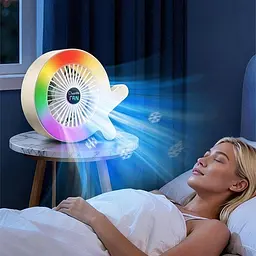 Настільний акумуляторний вентилятор Desktop Fan S37 з RGB-підсвіткою, 3 швидкості, 2,8 Вт, жовто-білий - мініатюра 2