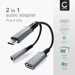 Адаптер CELLONIC USB-C 2в1 з AUX 3.5 мм та швидкою зарядкою 60W - мініатюра 3