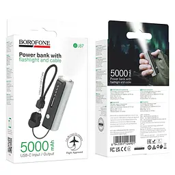 Зовнішній аккумулятор BOROFONE BJ87 Star power bank with flashlight and cable(5000mAh) Чорний - мініатюра 2