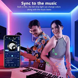 Світлодіодна стрічка 5 м, світлодіодні ліхтарі RGB з пультом дистанційного керування додатком, синхронізація кольору музики - мініатюра 7