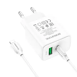 МЗП Borofone BA67A PD20W+QC3.0 (1USB-A/1C) + кабель Type-C to Lightning Білий - мініатюра 2