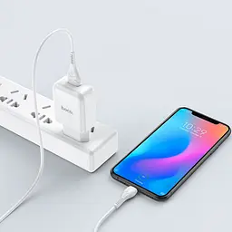 Мережевий зарядний пристрій Hoco N2 Vigour з 1 USB/2.1 A з гнучким кабелем Type-C Білий - мініатюра 8