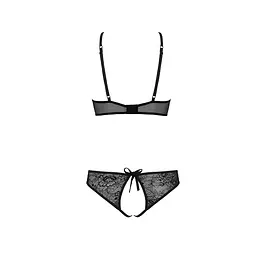 Комплект: бра, трусики з ажурним декором та відкритим кроком Passion URSULA SET XXL/XXXL, black - мініатюра 4