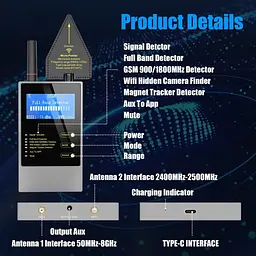 Професійний детектор жучків, прослушки, безпровідних камер, GPS трекерів - антижучок Nectronix WT-10 (100816) - мініатюра 6