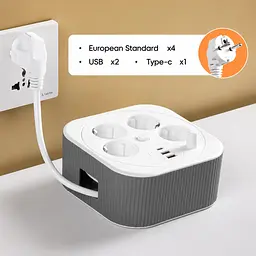 Мережевий подовжувач-фільтр A107/PNS-05 білий 4 м з LED-індикатором, 4 розетками 220V, 2 USB і PD Type-C - мініатюра 4