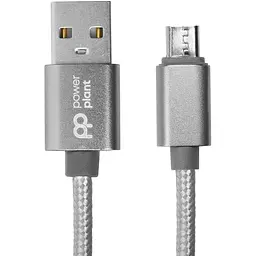 Кабель PowerPlant USB - Xiaomicro USB, 1м, нейлон, металевий штекер, сірий